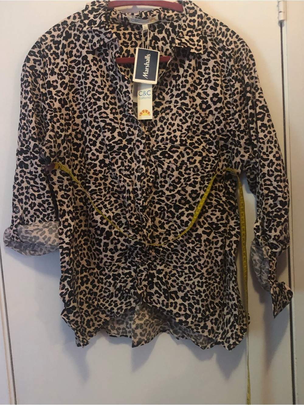C&C California Leopard Print Button-Front Blouse in Tan and Black